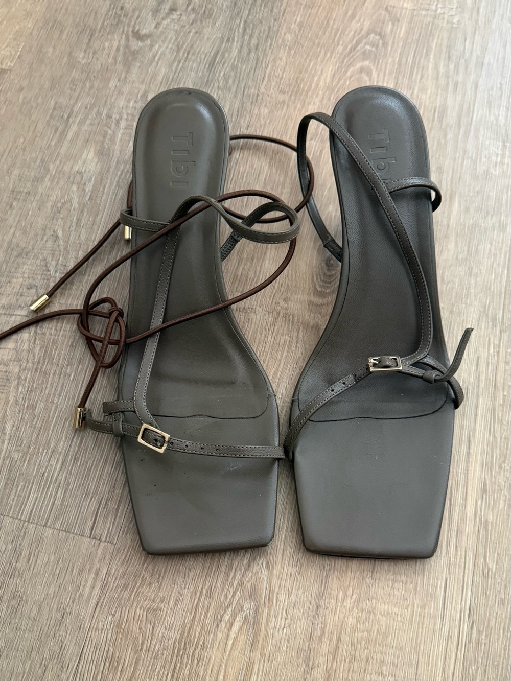 Tibi Khaki Kendrick Sandals | Worn Twice | Size 39.5